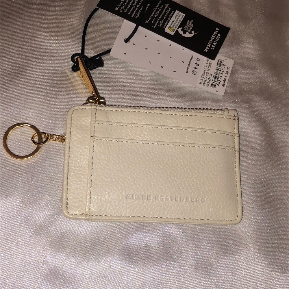Aimee Kestenberg Alia Leather Skinny ID Case Vanilla Ice Shiny Gold Hardware NWT